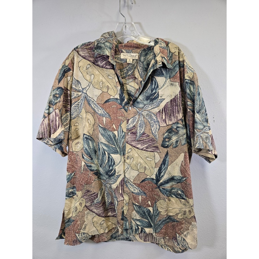 Tori Richard Tropical Aloha Leaf Print‎ Cotton Lawn Button Down Shirt XL